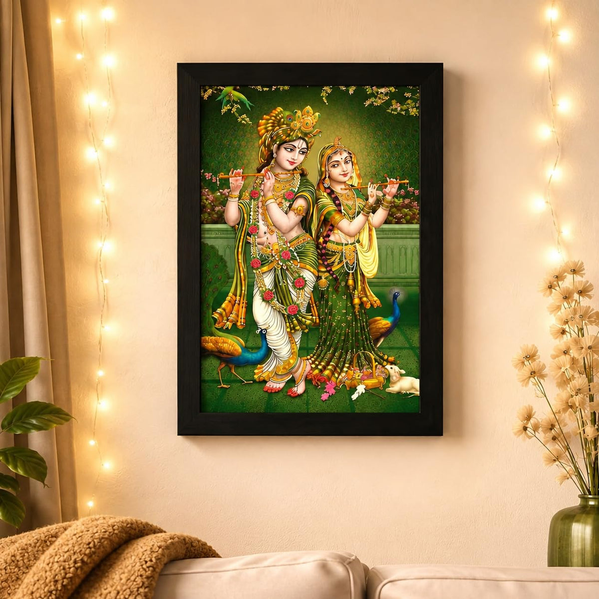 Soothing Radha Krishna Art Framed Painting | Ready to Hang (Wood, 12inch x 18 inch)