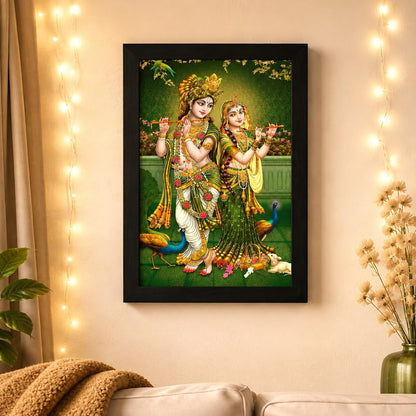 Soothing Radha Krishna Art Framed Painting | Ready to Hang (Wood, 12inch x 18 inch)
