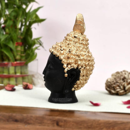 Resin Buddha Head Statue (Golden, 13.5 cm X 6.5 cm) - Decorative Buddha Idol Showpiece for Home Living Room Office Pooja Room Table Decoration Gifts Figurine Showpiece