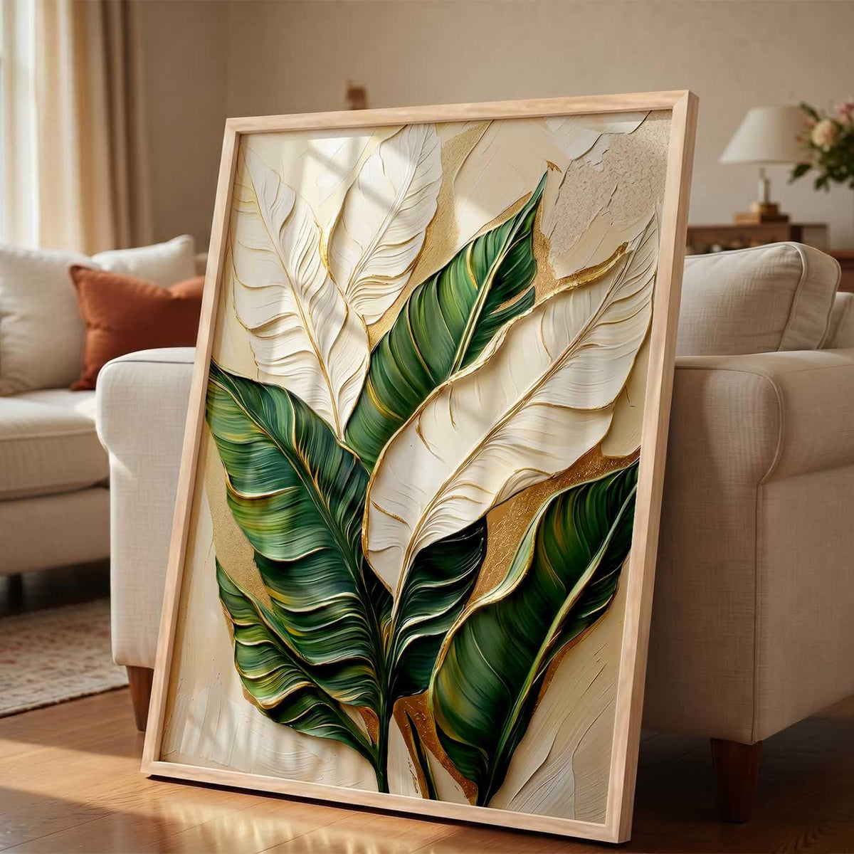 Aesthetic Leaf Art Home Decoration|Paintings With Frame For Living Room Bed Room Hotel Wall Decor Digital Reprint (13x17 inch)