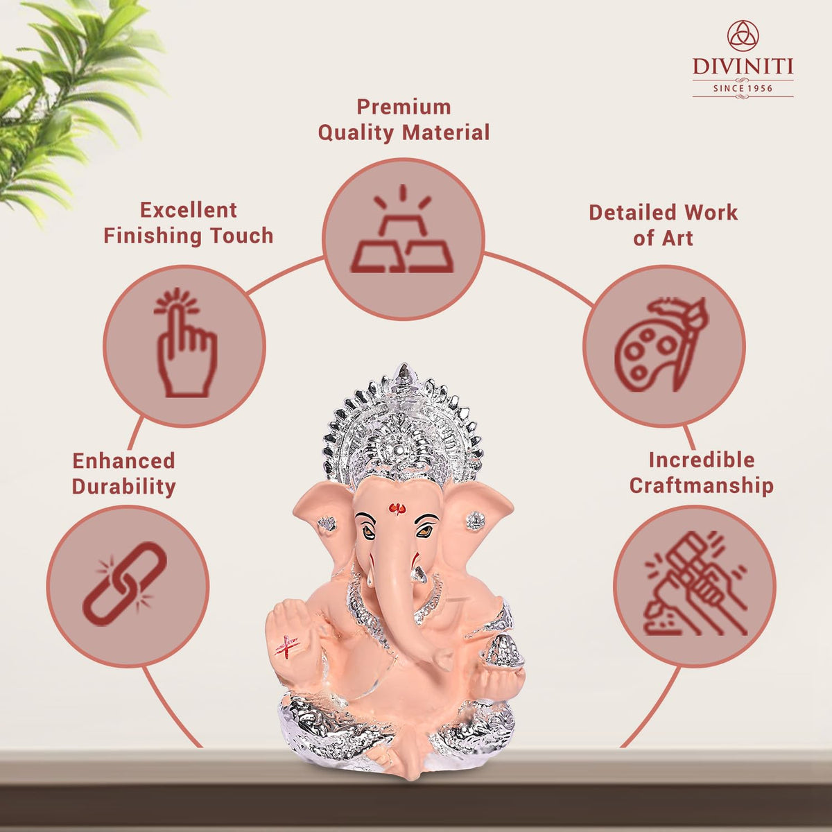 999 Silver Plated Ganesha Idol for Home Decor Puja |God Ganesh Idol for Office Desk and Puja Room |Ganpati for Gift Home Office Table Shelves Gifting 3.5 inches (8.89 x 5.08 cm) (Peach)