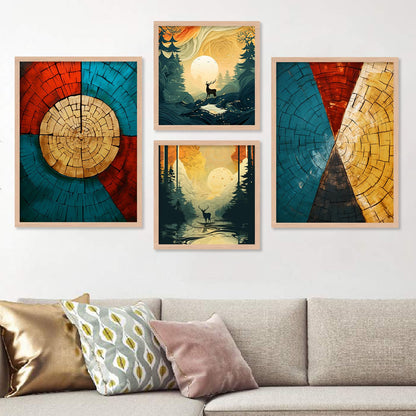 Aesthetic Art Home Decoration Painting | Paintings With Frame For Living Room Bed Room Hotel Wall Decor Digital Reprint Set of 4