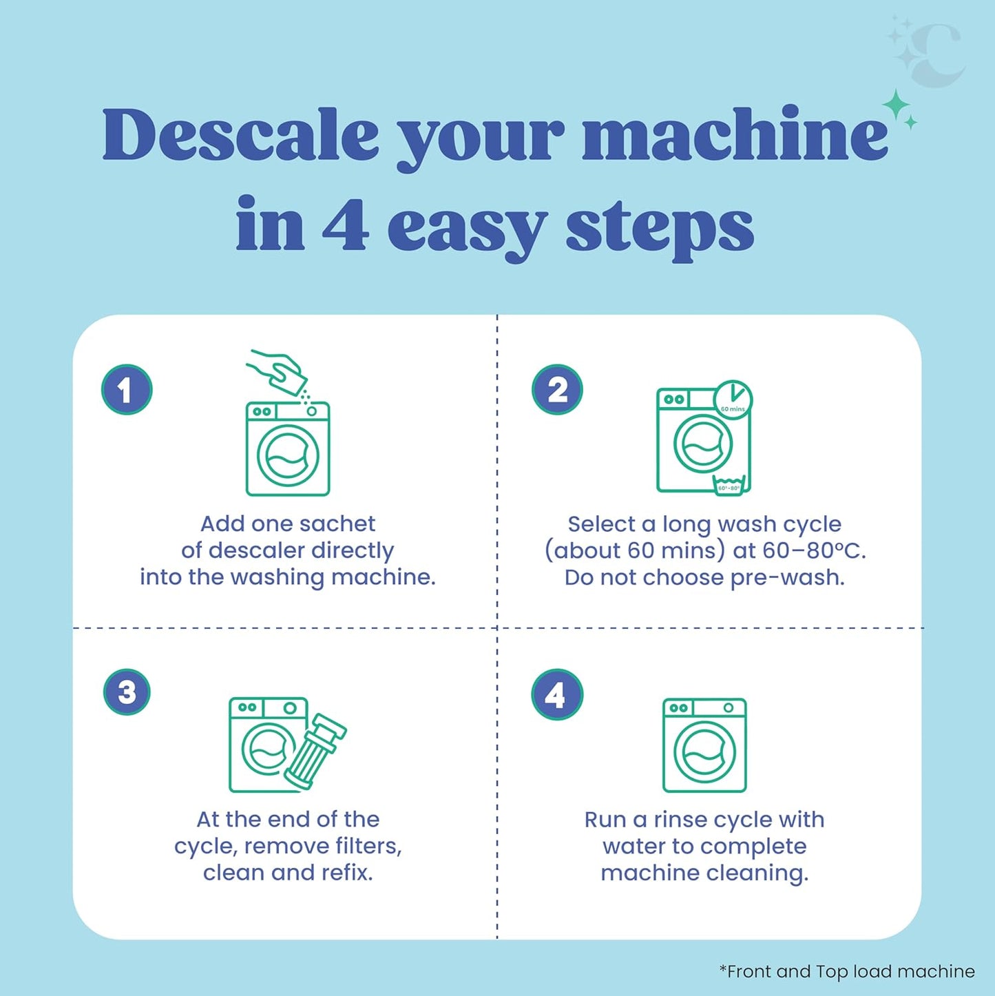 Cleevo Washing Machine Cleaner & Descaler Powder – Pack of 3 | Removes Limescale, Odour & Residue | Non-Toxic, Phosphate-Free | Front & Top Load Safe