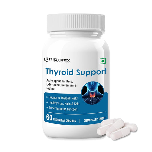 Biotrex Nutraceuticals Thyroid Care Supplement With Ashwagandha, Kelp, Selenium, L-Tyrosine & Iodine | Supports Thyroid Health & Mood Balance | Enhances Energy - 60 Vegetarian Capsules