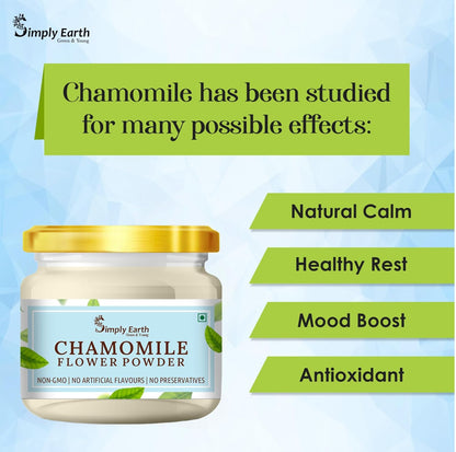 Simply Earth organic Chamomile Flower Powder 100g, Helps Improve Sleep Quality, Boosts Skin and Hair Health, Caffeine Free, Chamomile Tea