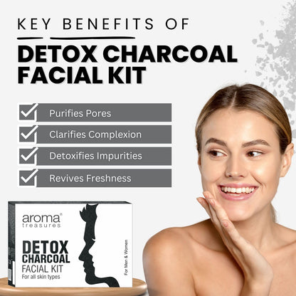 Aroma Treasures Detox Charcoal Facial Kit | Deep Pore Purifying 6-Step Home Facial | Removes Impurities, Excess Oil & Tan | Brightening, Clarifying & Instant Glow Facial for All Skin Types – 43g/ml
