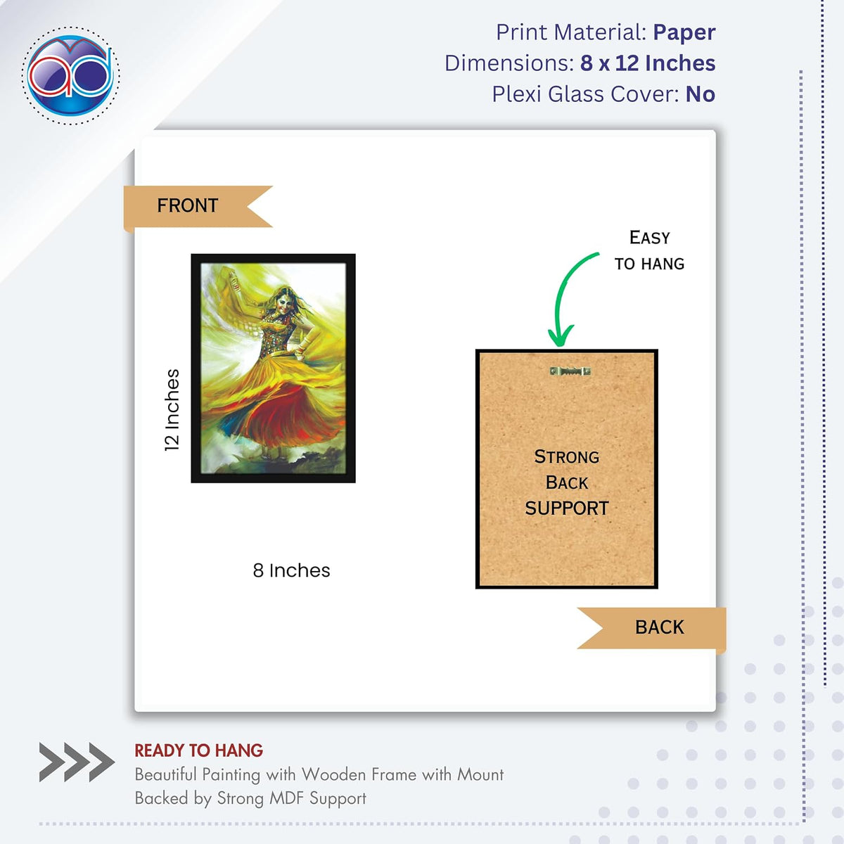 Indian Girl Dancing in Lehenga Choli Woman Lady Painting Photo Frame for Living Room, Bedroom, Home Decor and Wall Decoration (MM 2818, 30.5L x 20.3W cm, Paper, Without Plexi Glass)