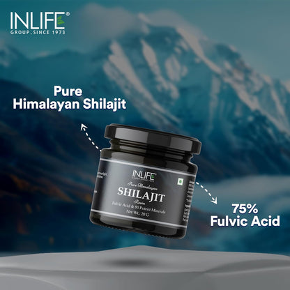 INLIFE Shilajit Resin 20g | Original Himalayan & Natural Shilajeet for Strength, Endurance & Stamina | 75% Fulvic Acid | Lab Tested | Ayurvedic Supplement for Men Women (Pack of 1)