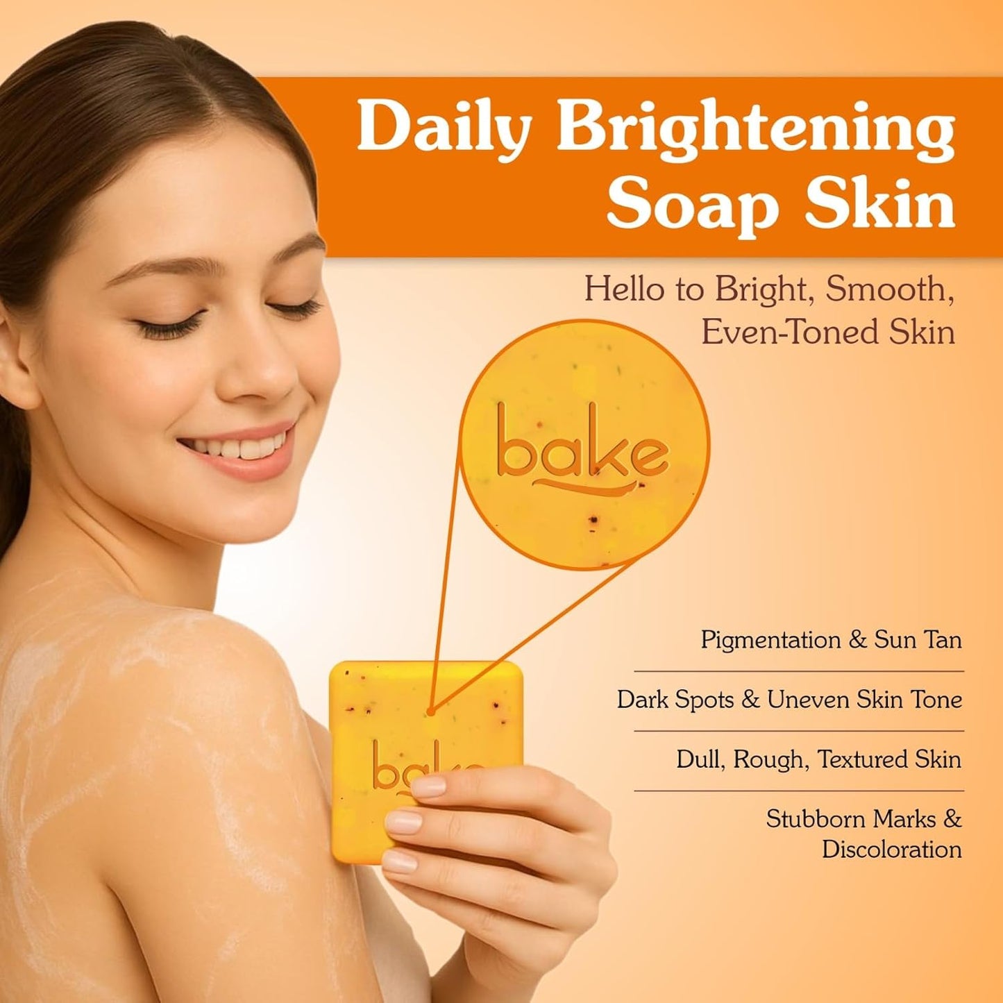 BAKE 10% Vitamin C Ultra Brightening Serum Soap (300g, Pack of 3) with 3% Niacinamide & Turmeric for Pigmentation, Sun Tan & Dark Spots | Exfoliates Dead Skin Cells, Removes Stubborn Marks | For Men & Women - 300g
