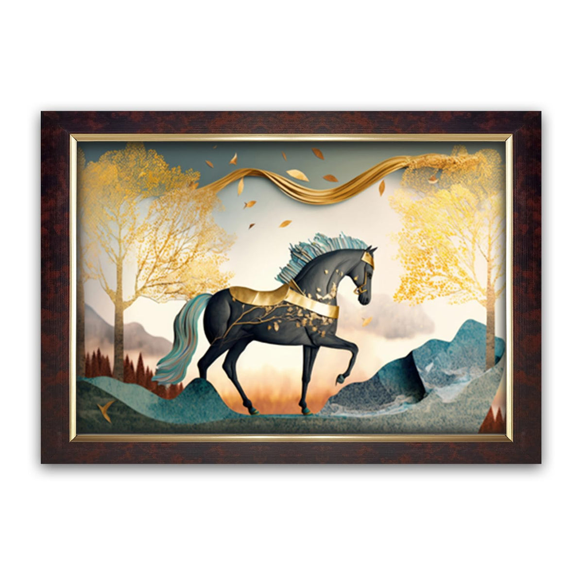 Premium Sparkle Lamination, Horse Scenery Photo Frame, Copper Gold, 14x20 Inch 22340