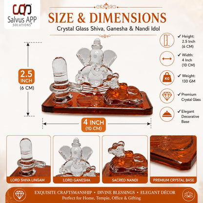 Crystal Glass Shiva Ganesha Nandi Statue | Decorative Religious Showpiece for Home, Temple & Office | Orange, 4 x 2.5 Inch