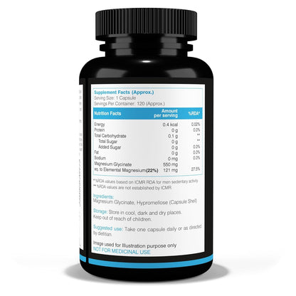 NutritJet Magnesium Glycinate 550mg – 120 Veg Capsules | High Absorption Chelated Magnesium for Sleep, Muscle Cramps, Relaxation & Nerve Health | Gentle on Stomach