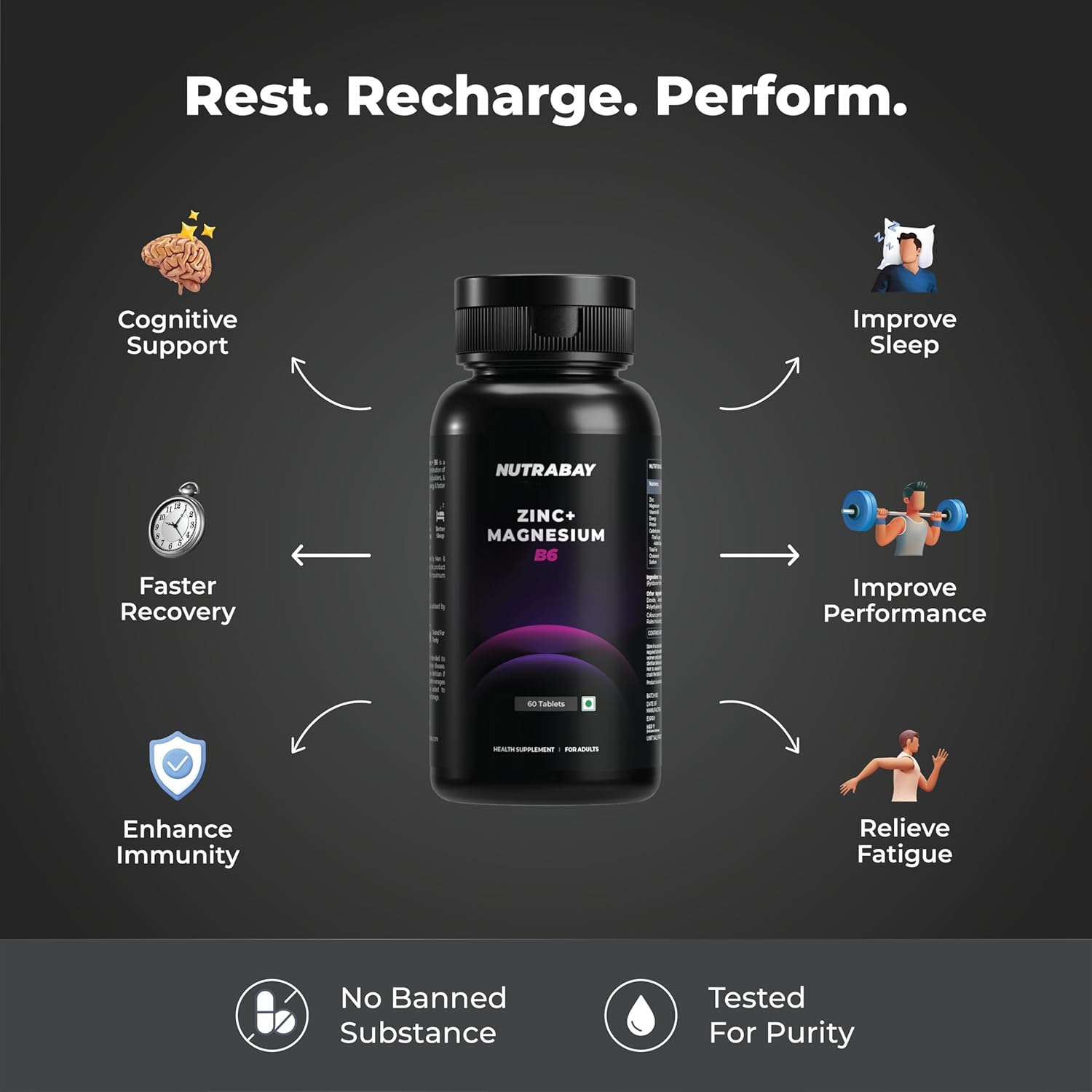 Black supplement bottle labeled 'NUTRAWAY' with health benefits on a dark background