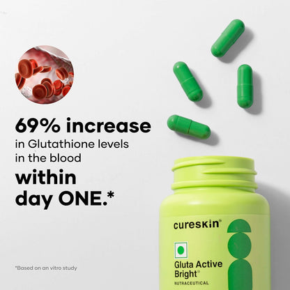 Cureskin Gluta Active Bright Glutathione Capsules | Glutathione Tablets for Skin Whitening | Glutathione Supplements
