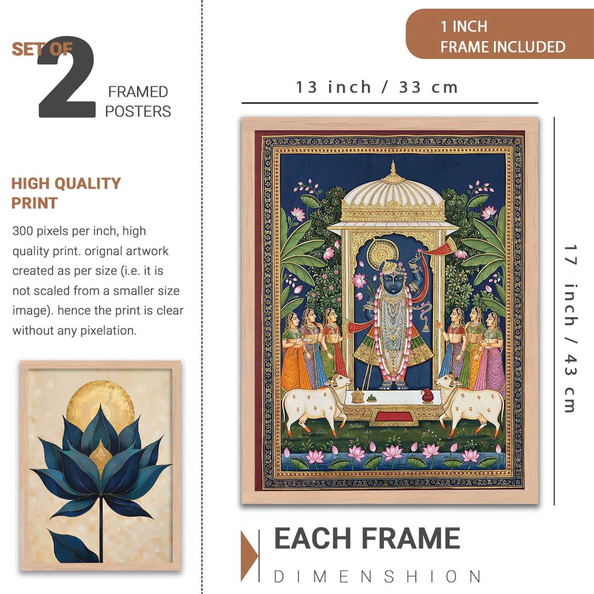 Wall Painting Indian Traditional Madhubani Home Decoration With Frame For Living Room Bed Room Hotel Wall Decor Digital Reprint Set of 2 (13X17 inch)