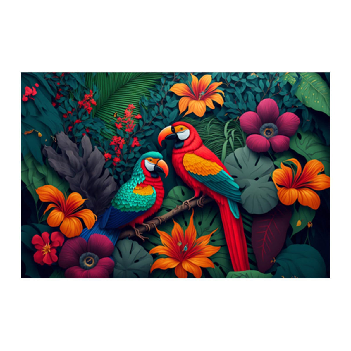 Parrot Paintings for Living room, Parrot Poster Big Size with Sparkle Coated Lamination - 22192 (Self Adhesive) 18x24 Inch
