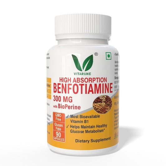 VITARUHE® Benfotiamine 300 Mg With Bioperine, Helps Maintain Blood Sugar Levels Supplement, 90 Capsules