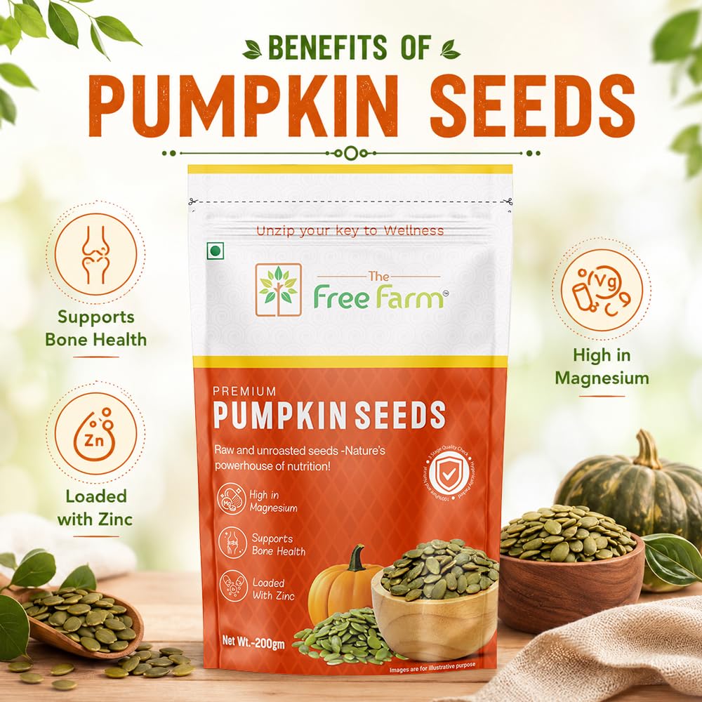The Free Farm Premium Raw Pumpkin Seeds | 200 G | Source of Zinc | Rich in Magnesium I Hygienically Packed