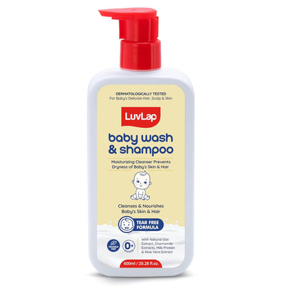 LuvLap Baby Wash & Shampoo -600ml, Milky Soft Head to Toe Wash With Oatmeal & Shea Butter, Paraben Free, Tear Free, Rich Moisturised Skin & Soft Hair, 2 in 1 Baby Body Wash, Dermatologically Tested