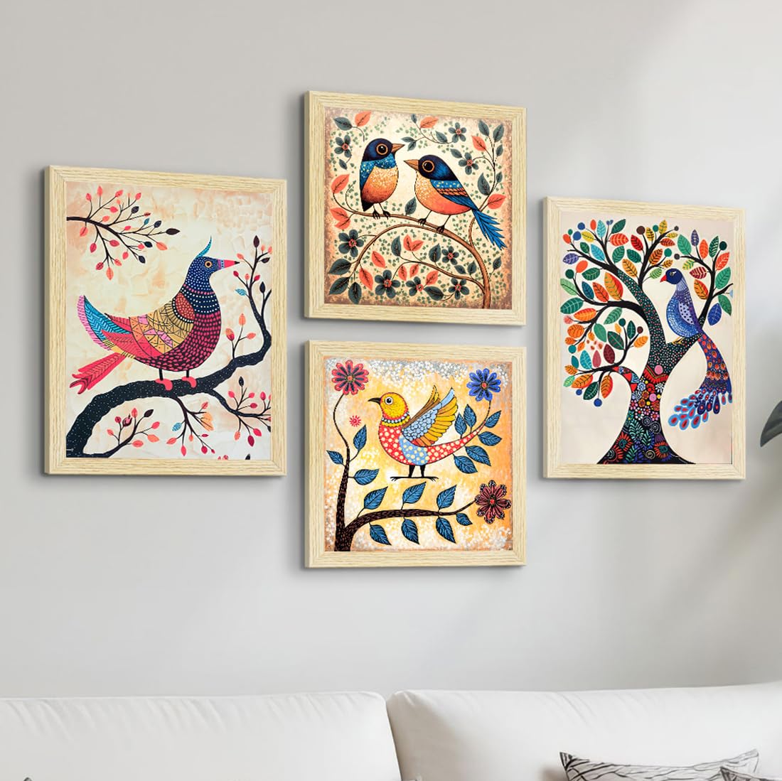 Madhubani Birds Paintings, Set of 4