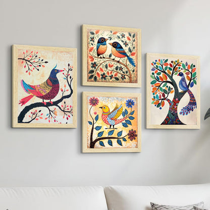 Madhubani Birds Paintings, Set of 4