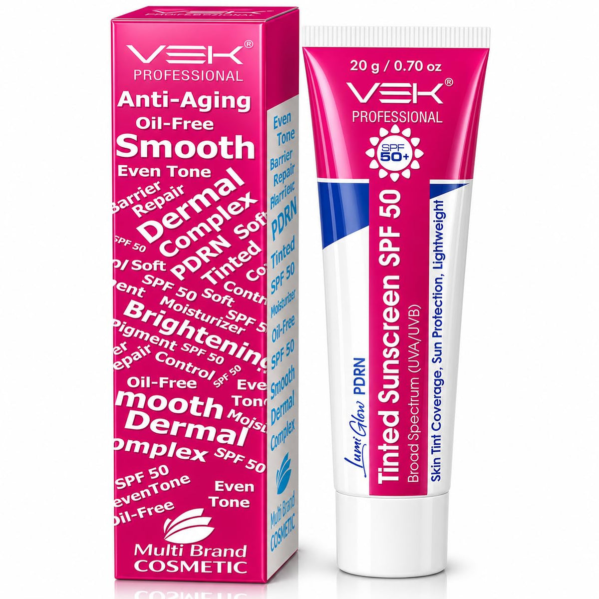 VEK Professional sunscreen tube and packaging on a white background