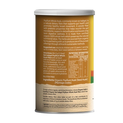 A TATA Product - Organic India Sat Isabgol Psyllium Whole Husk Powder - 100g, With Dietary Fiber, Supports Heart Health & Digestive System, Gluten Free, Non-GMO Project Verified, NPOP & USDA Certified
