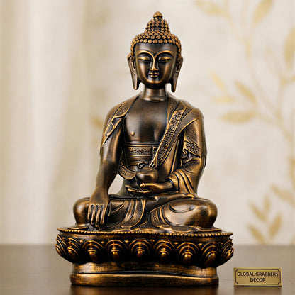 Buddha Statue showpiece Idol Home Decor Items for Living Room and Gifts (Antique Golden)