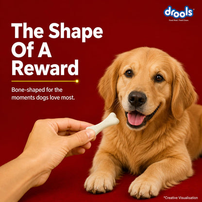 Drools Absolute Dog Treat Calcium Bone Pouch, 190g Pack | Chicken Flavour | Healthy Bones & Joint | Strong Teeth | Optimum Calcium & Phosphorus Ratio,All Life Stages
