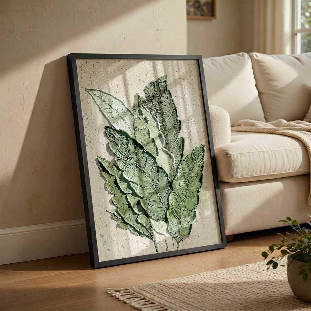 Floral Art leaf Wall Painting Home Decoration With Frame For Living Room Bed Room Hotel Wall Decor Digital Reprint Engineered Wood (13X17 INCH)