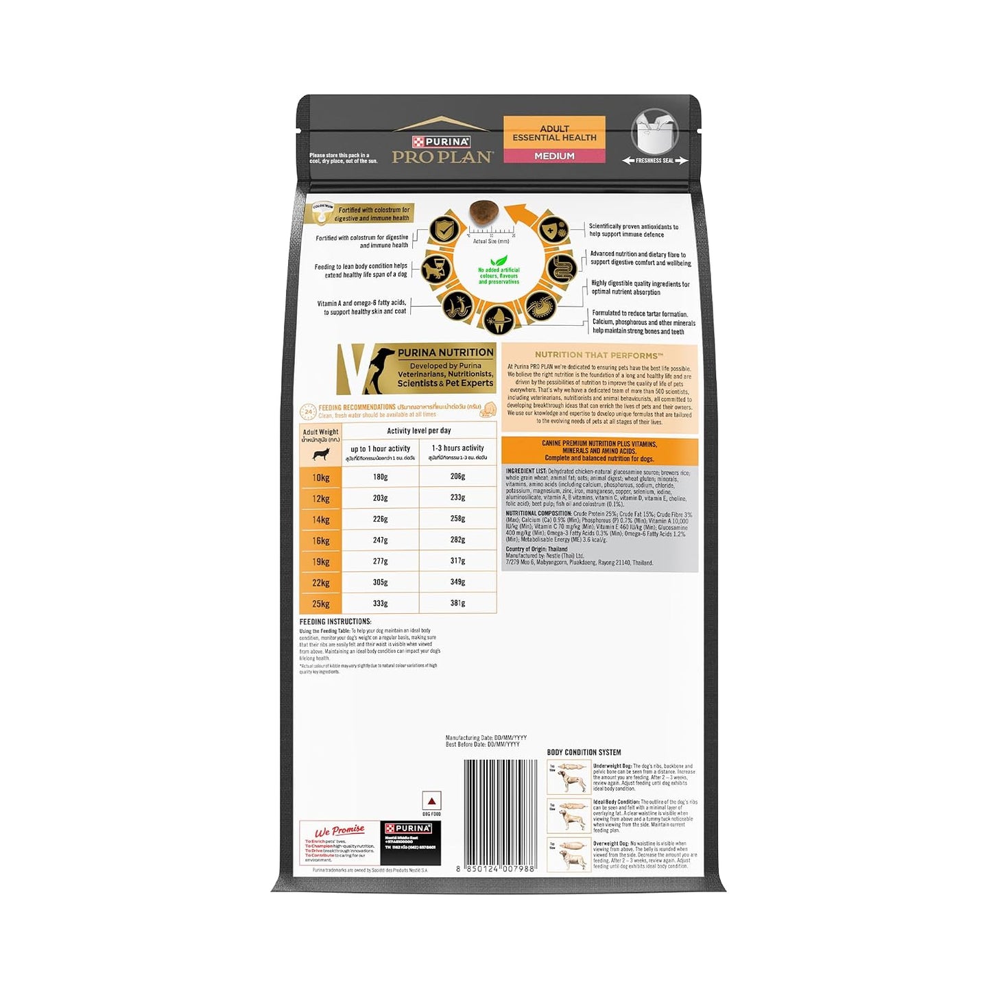 Purina Pro Plan Adult Dog Dry Food for Medium Breed Dogs, 1kg Pack | With Complete & Balanced Nutrition, High Digestibility, Proprietary Blend, No Added Artificial Colours & Flavours