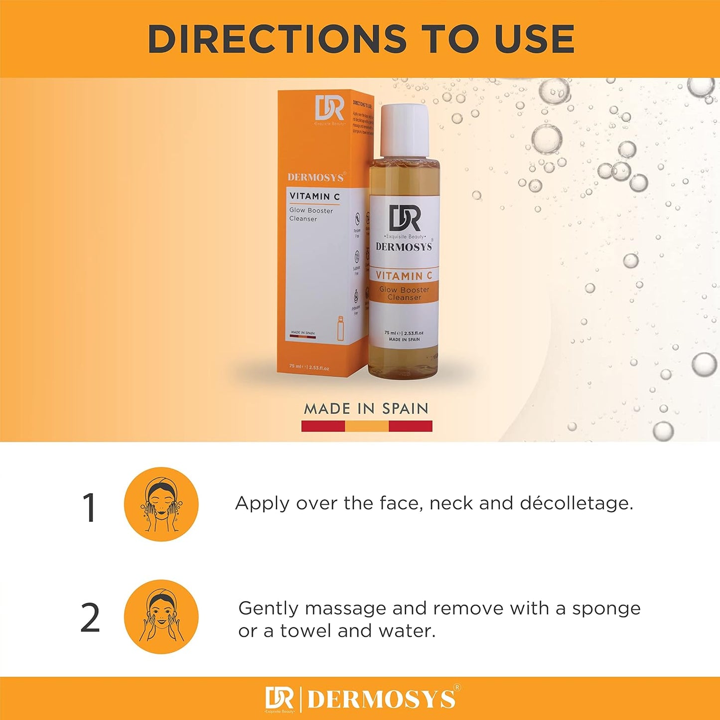 Dermosys Vitamin C Face Wash for Women & Men | Brightening & Oil Control | Glowing Skin Vit C Cleanser for Oily Skin | With AHA | Sulphate & Paraben Free | Daily Use - 75ml