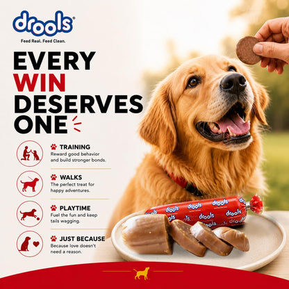 Drools Puppy & Adult Dog Sausage 360g (5+1 Free) | Chicken Flavour | Supports Brain & Vision Development | Promotes Muscle Growth | Aids Digestion & Overall Wellness