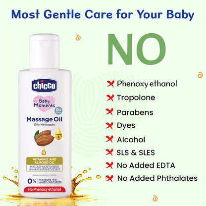 Chicco Baby Moments Massage Oil, New Advanced Non-sticky & Moisturizing Formula, Suitable for Baby’s Skin, Hair & Scalp, No Phenoxyethanol & Parabens (200ml)