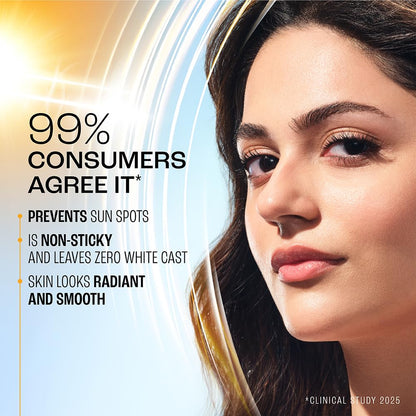 Advertisement for a skincare product with a woman's face and text about consumer agreement and product benefits.