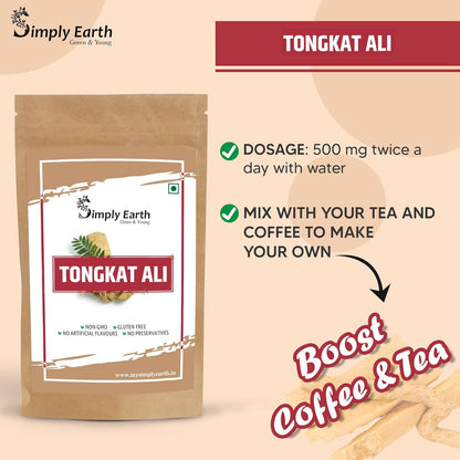 Simply Earth Power & Focus Combo: 50g Pure Tongkat Ali Root Powder (100:1 Extract) + 100g Ginkgo Biloba Powder - Herbal Blend for Stress Tolerance, Brain Health and Strength