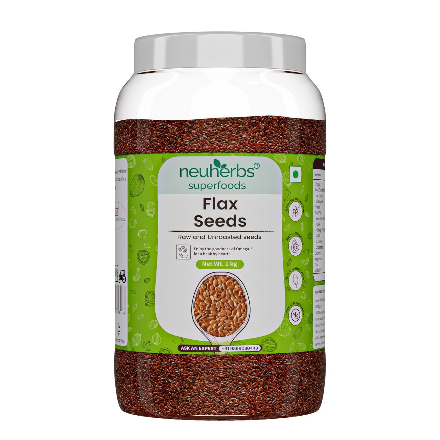 Neuherbs Raw Unroasted Flax Seeds for Weight Management | Rich in Omega-3 fatty acids, Protein, Fibers and Minerals : 1 KG