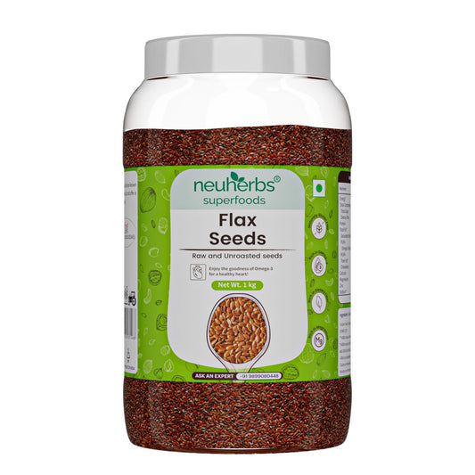 Neuherbs Raw Unroasted Flax Seeds for Weight Management | Rich in Omega-3 fatty acids, Protein, Fibers and Minerals : 1 KG