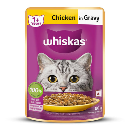 Whiskas Wet Cat Food for Adult Cats (1+Years), Chicken in Gravy Flavour, 80g