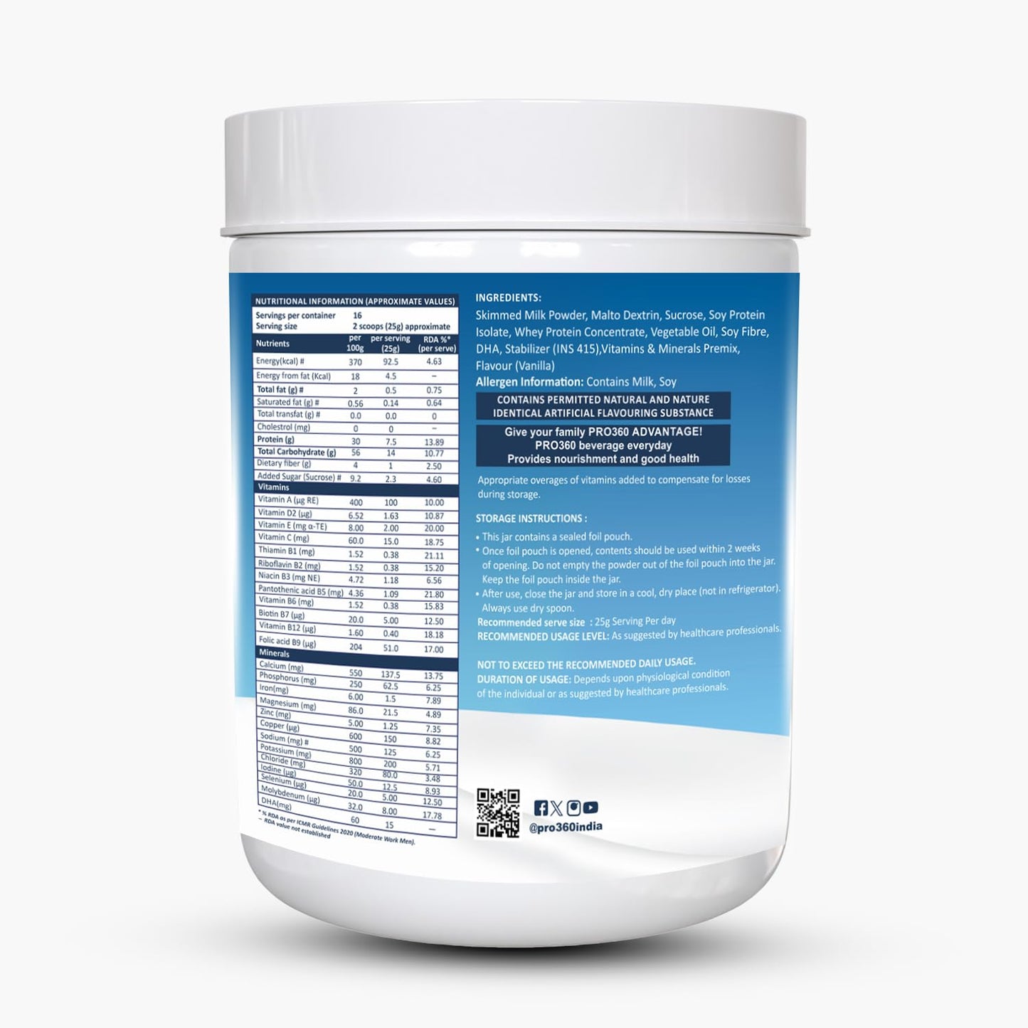 Pro360 Classic Daily Wellness Protein Supplement Family Nutrition Powder for Men and Women - 400G (Vanilla Delight)