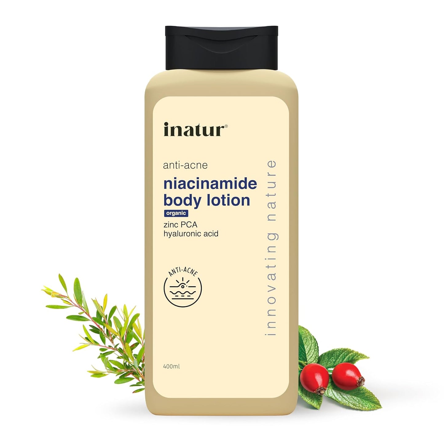 inatur Niacinamide Body Lotion 400ml – Anti-Acne Moisturizer with 2% Salicylic Acid, Zinc PCA & Hyaluronic Acid | Sulphate-Free Formula for Smooth, Hydrated Skin | Deep Nourishment & Oil Control