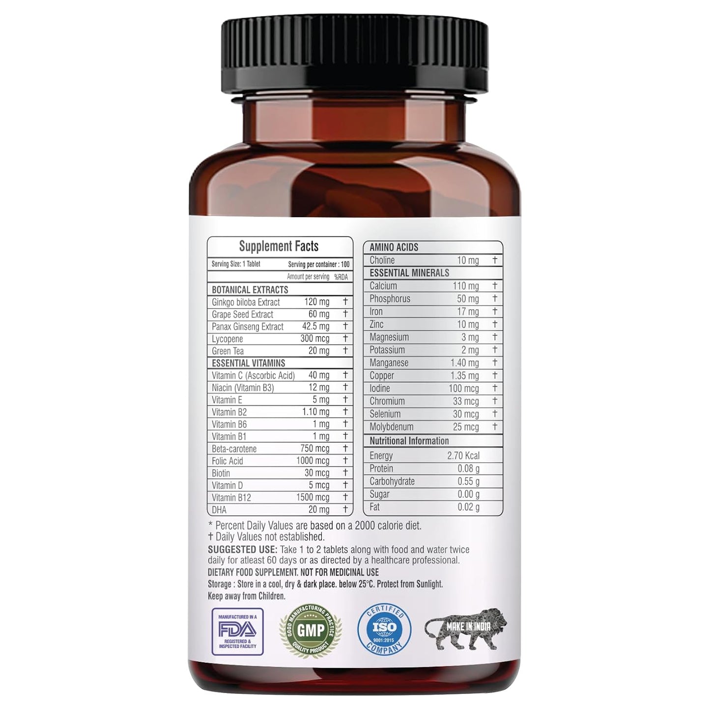 Supplement bottle with label on a white background