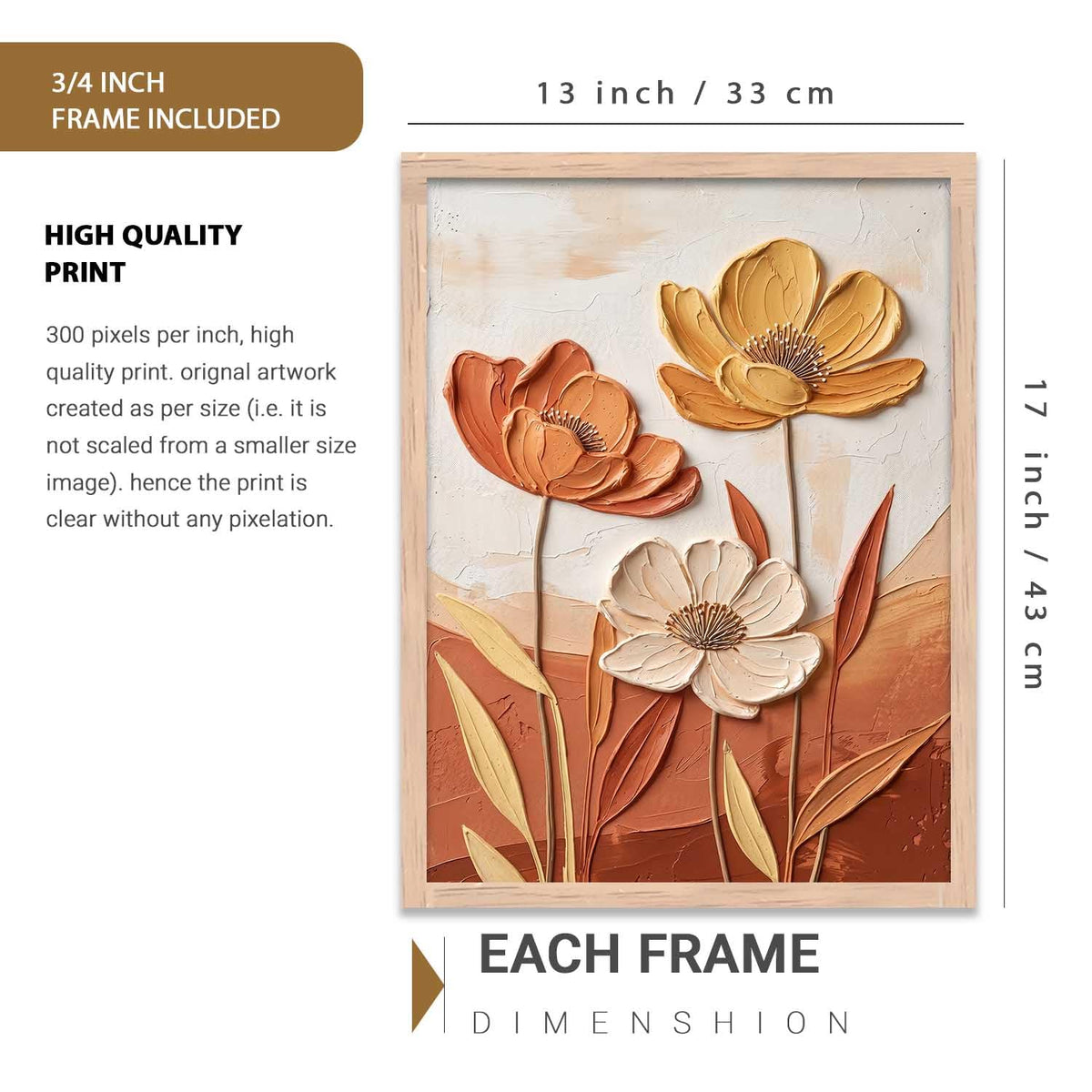 Aesthetic flower Art Home Decoration Painting | Floral Paintings With Frame For Living Room Bed Room Hotel Wall Decor Digital Reprint (13x17 inch)