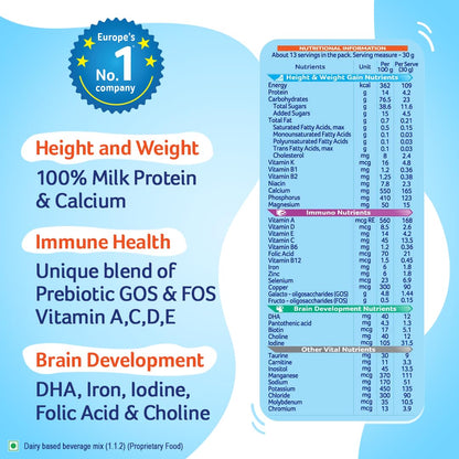 AptaGrow Milk Drink Powder for Kid s Height Gain, Immunity & Brain Development, Nutritious & Tasty Vanilla Flavor, 400g | 37 Nutrients | Prebiotics | Low Fat | Veg