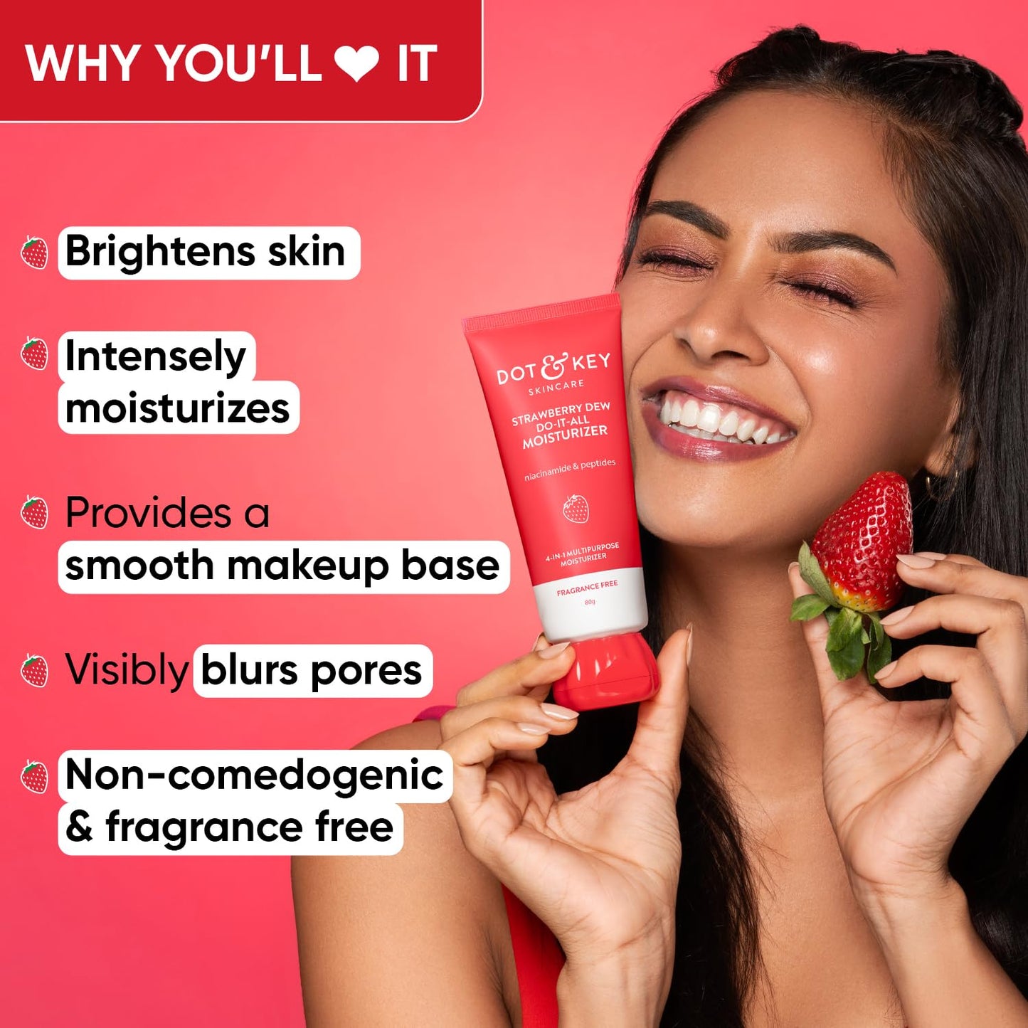 Zephivo Dot & Key Strawberry Dew Do-It-All Moisturizer | Intense Moisturization | Lightweight & Non Sticky | Boosts Radiance | Daily Makeup Remover | Corrects Dark Spots | 80g
