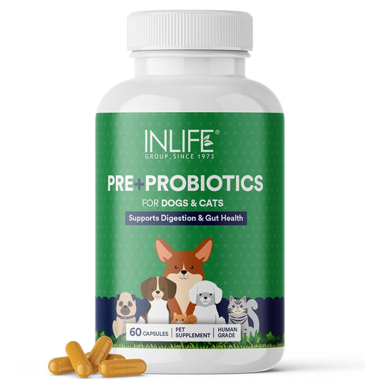 INLIFE Prebiotics and Probiotics for Dogs Cats and Pets | Supplement for Gut Health | Lactobacillus Bacteria for Digestive Health Immunity Booster - 60 Capsules