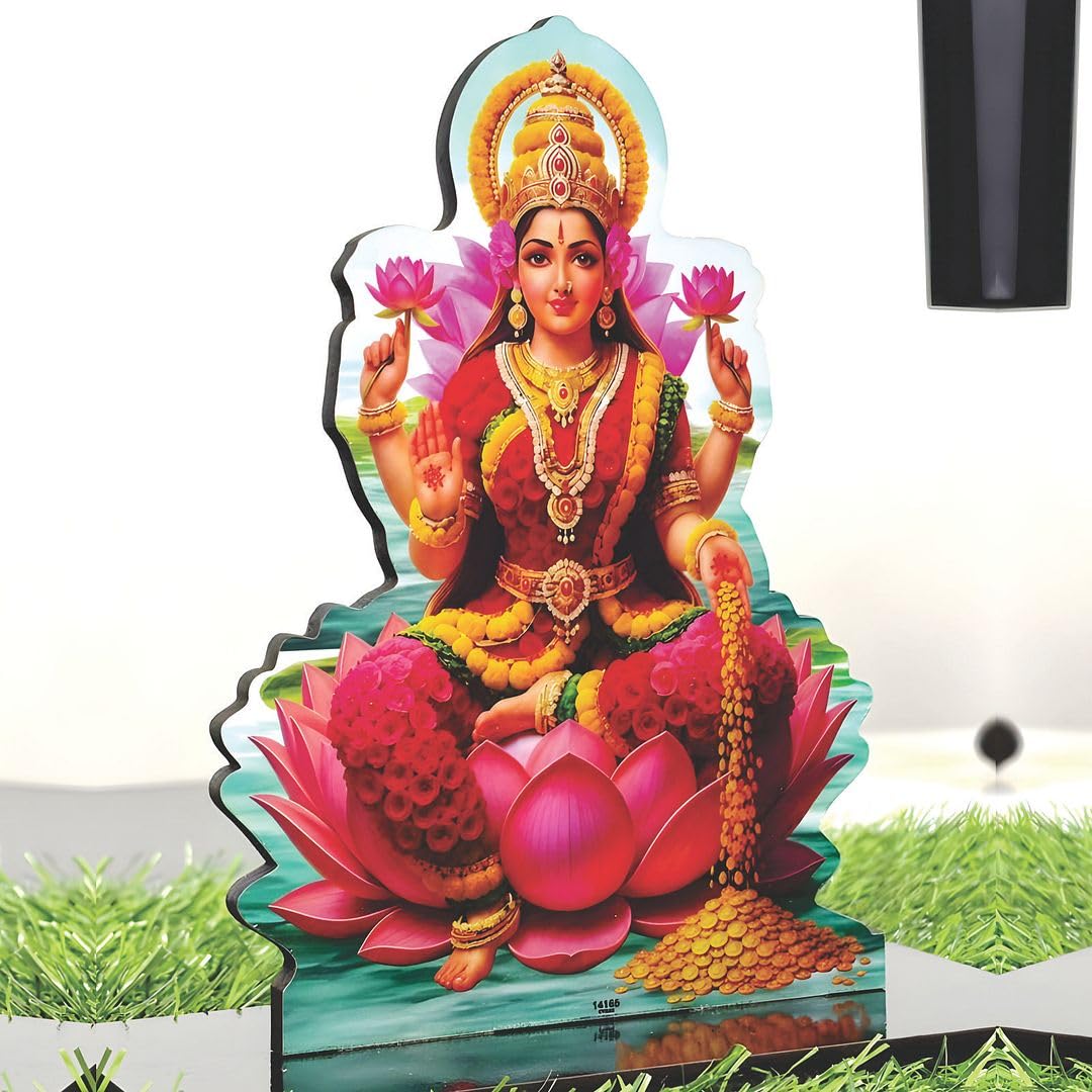 Wooden Goddess Lakshmi Idol | Laxmi Murti Showpiece for Home, Pooja Room, Office Desk, Diwali & Housewarming Gift | Spiritual Decor Statue (6 x 6.2 Inch)