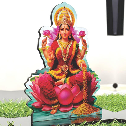 Wooden Goddess Lakshmi Idol | Laxmi Murti Showpiece for Home, Pooja Room, Office Desk, Diwali & Housewarming Gift | Spiritual Decor Statue (6 x 6.2 Inch)