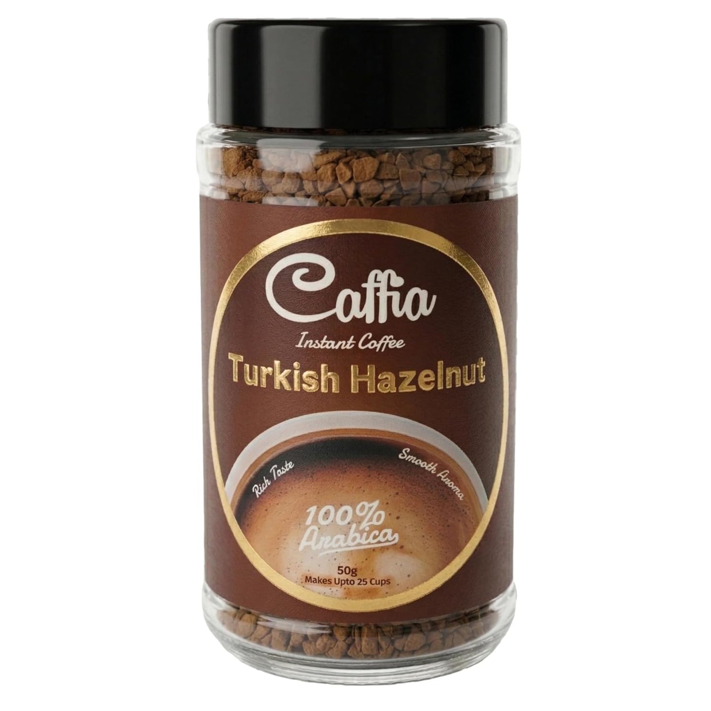 CAFFIA Turkish Hazelnut Premium Instant Coffee | 100% Arabica | Freeze Dried Coffee Powder - 50g | Make Cafe Style Hot or Cold Coffee at Home | Smooth Medium Roast | Rich & Smooth Taste