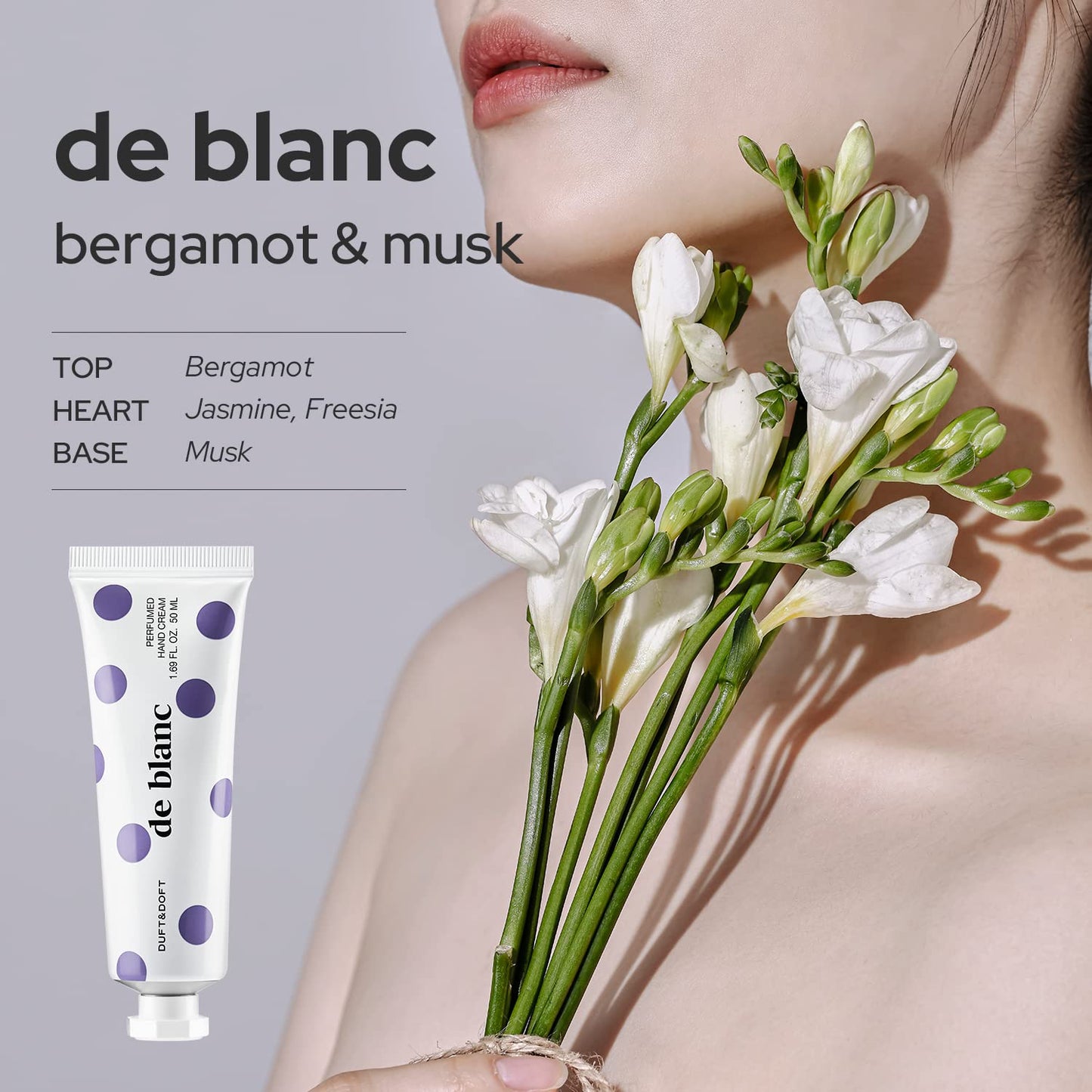 DUFT & DOFT De Blanc Niche Perfume Hand Cream: Hypoallergenic, Dermatologically Tested, Safe Formula, Long-Lasting Exotic Scent, Nourishing & Gentle - 50 ml